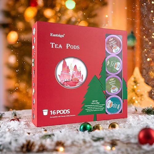 Eastsign Tazas de té K para Keurig, paquete variado de 16 unidades, 4 sabores Keurig Tea Pods English Breakfast, jazmín, Earl Grey, té verde,