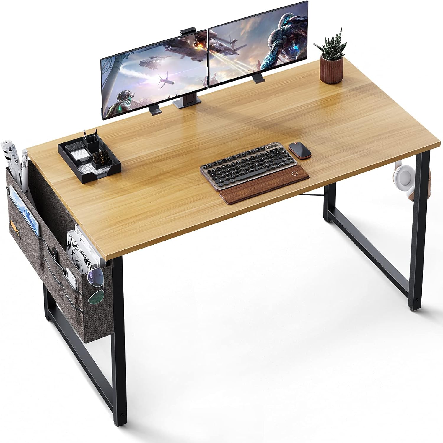 ODK 63 inch Super Large Computer Writing Desk Gaming Sturdy Home Office Desk, Work Desk with A Storage Bag and Headphone Hook, Vintage : Home & Kitchen
