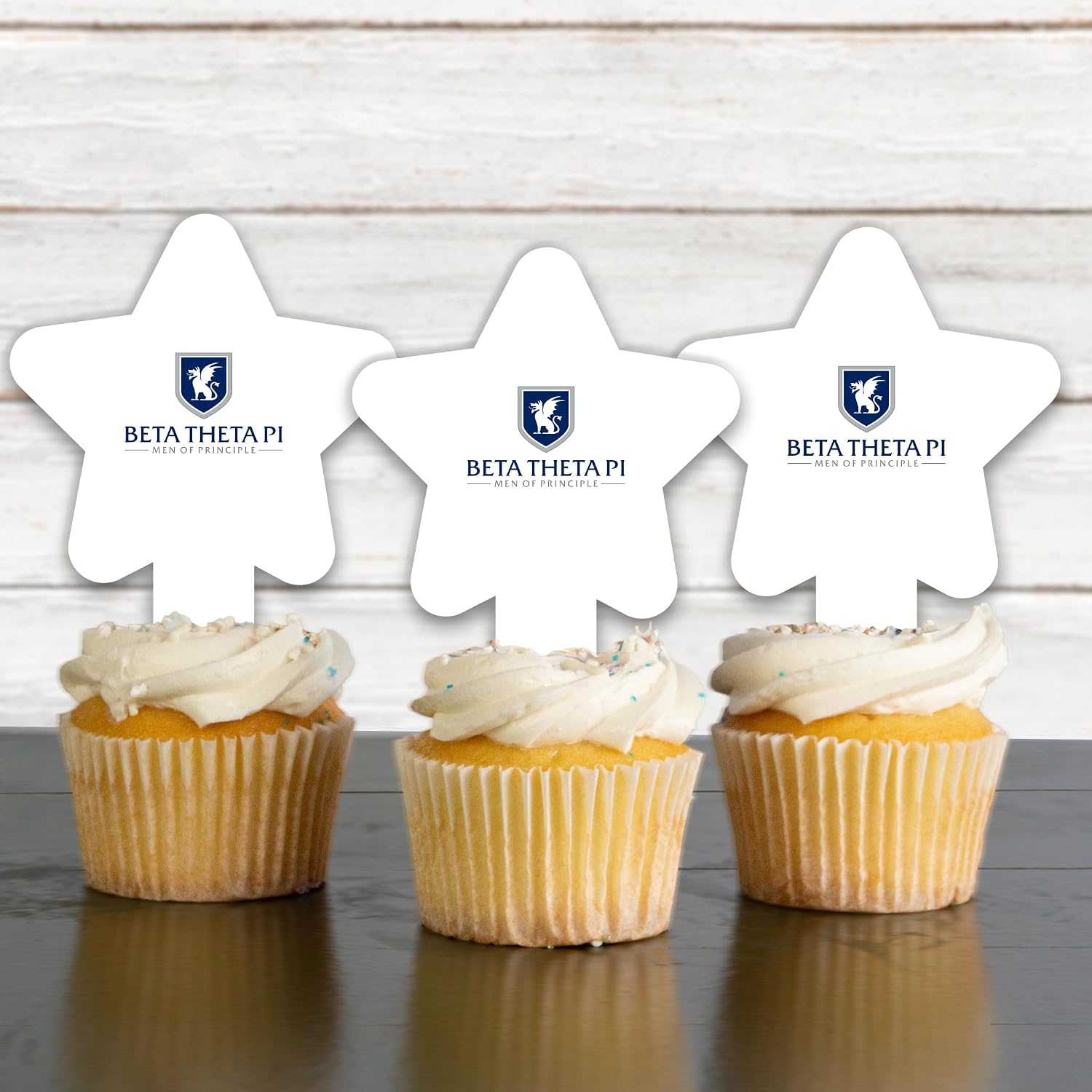 Beta Theta Pi Cupcake Toppers, Officially Licensed Fraternity Dessert Picks, Solid Plastic, American-Made (Star, 25)