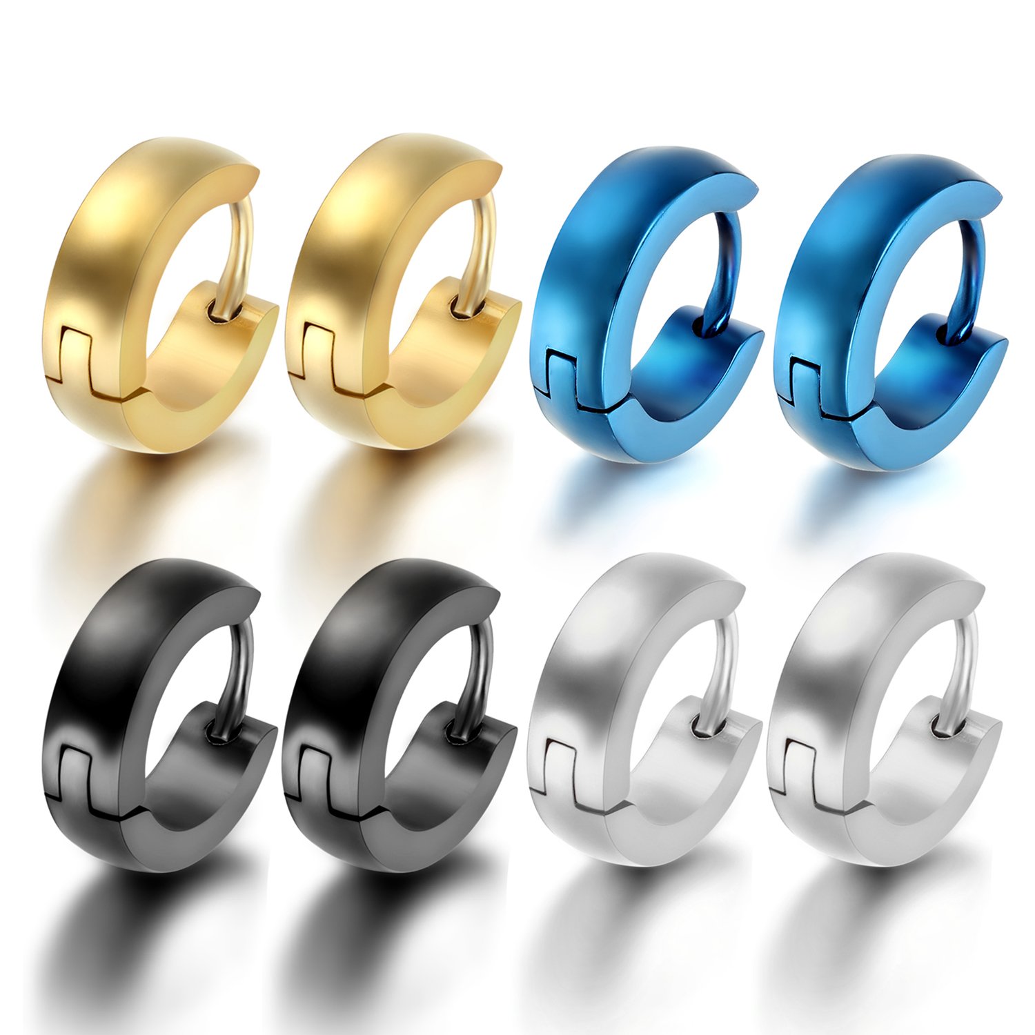 OIDEA Unisex Ohrringe Creolen Set, Herren Damen Ohrstecker Clip On aus Edelstahl Ohrschmuck in Schwarz Gold Silber Blau Reifen Huggie Klappbar Ohrhänger Hoop Huggie mit Strass Geschenk