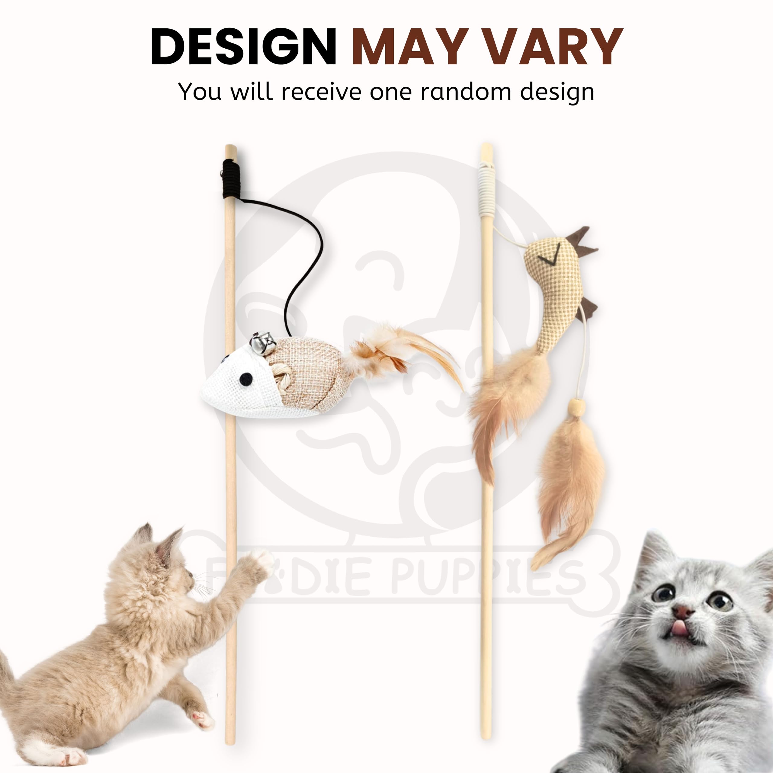 Foodie Puppies Cat Teaser Playing Stick Wooden Cat Wand Toy for Cats and Kittens - (Mouse-Bell - 40cm), Interactive Feather Toy, Wood Teaser Wands, Fun Catcher Cats Stick Toy, Kitty Activity Teaser