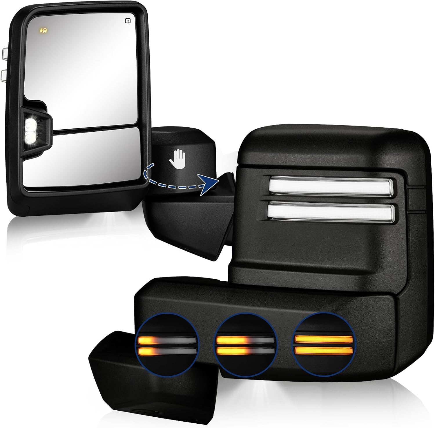 Switchback Towing Mirror Compatible with 2019-2025 Silverado 1500 with Turn Signal Running Light Puddle Light Backup Lamp Temperature Sensor BSM Heated
