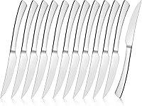 E-far 12-Piece Serrated Steak Knives Set, 9-Inch Stainless Steel with Ergonomic Handle, Sharp Blade Tip, Mirror Finish, Dishwasher Safe