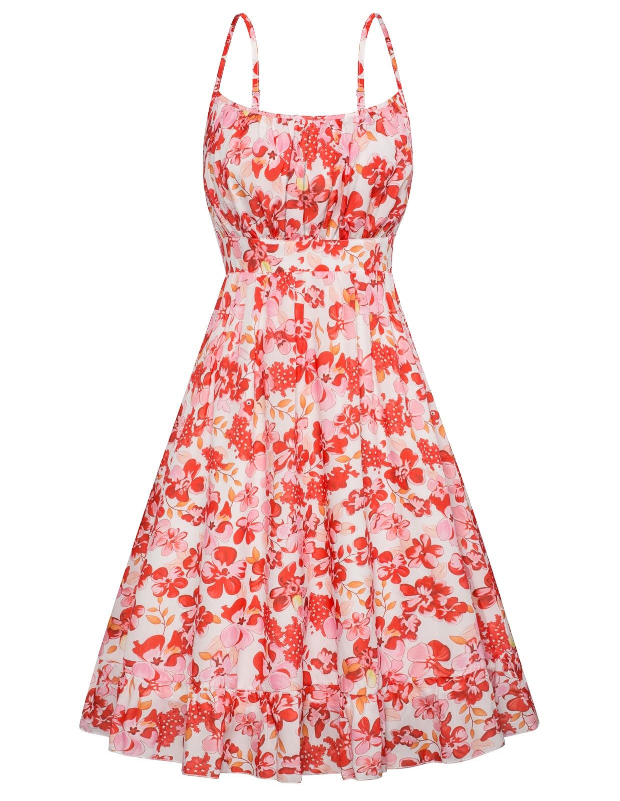 GRACE KARIN Vestido Mujer Estampado Floral de Tirantes Finos con Plisada Espalda