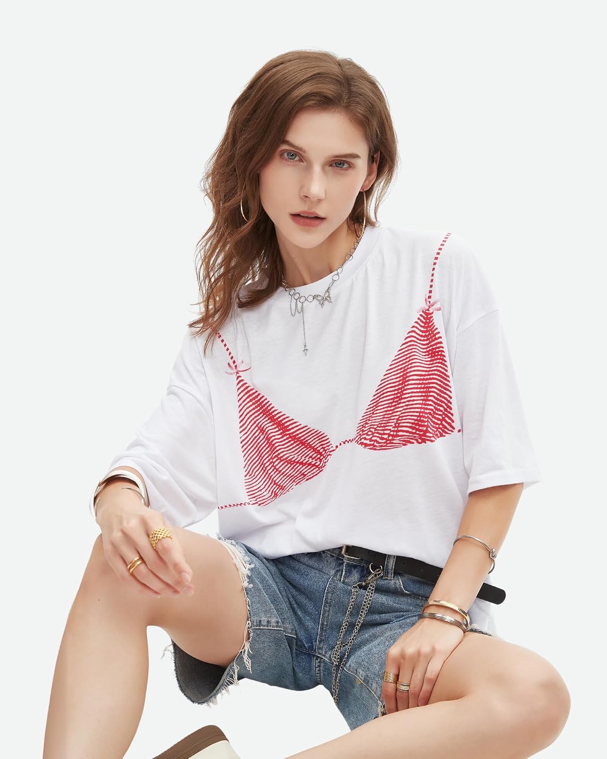 Monkay Women's Oversized Graphic Tee Bikini Print Y2K Streetwear Funny Short Sleeve Casual Loose Fit Trendy T-Shirt image 3