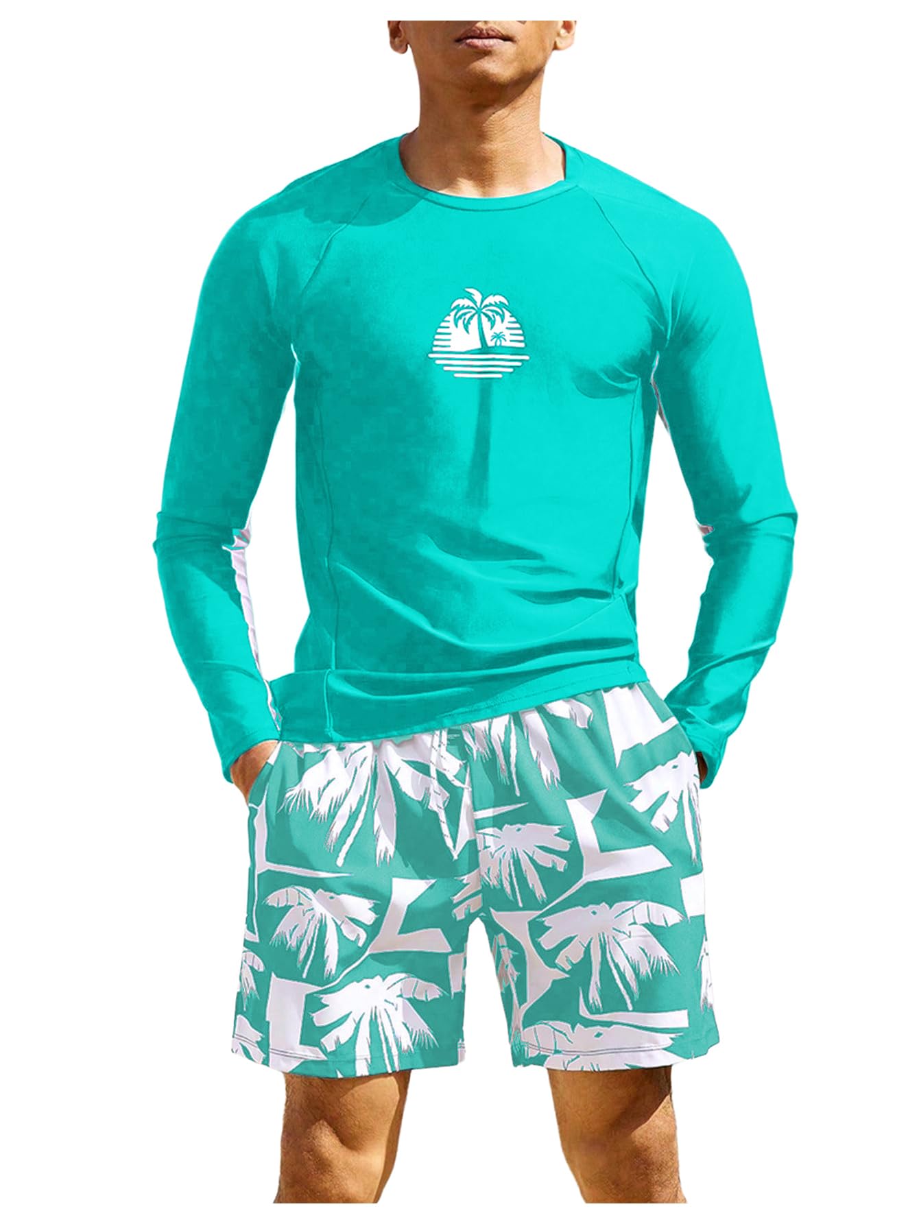 SOLY HUX Mens 2 Piece Bathing Suit Swimsuit Rash Guard Long Sleeve