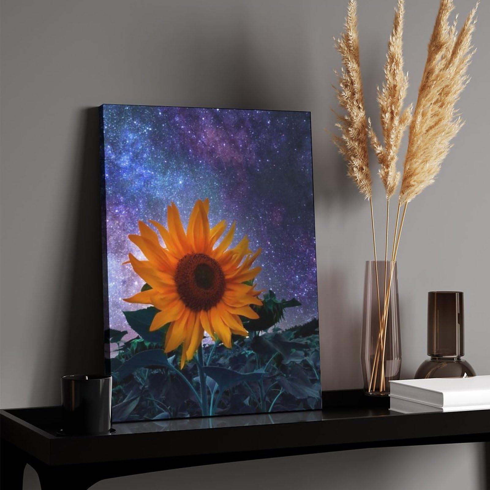 Amazon.co.jp: 絵画 夜空の野原のひまわりインテリア 絵画 宇宙的な