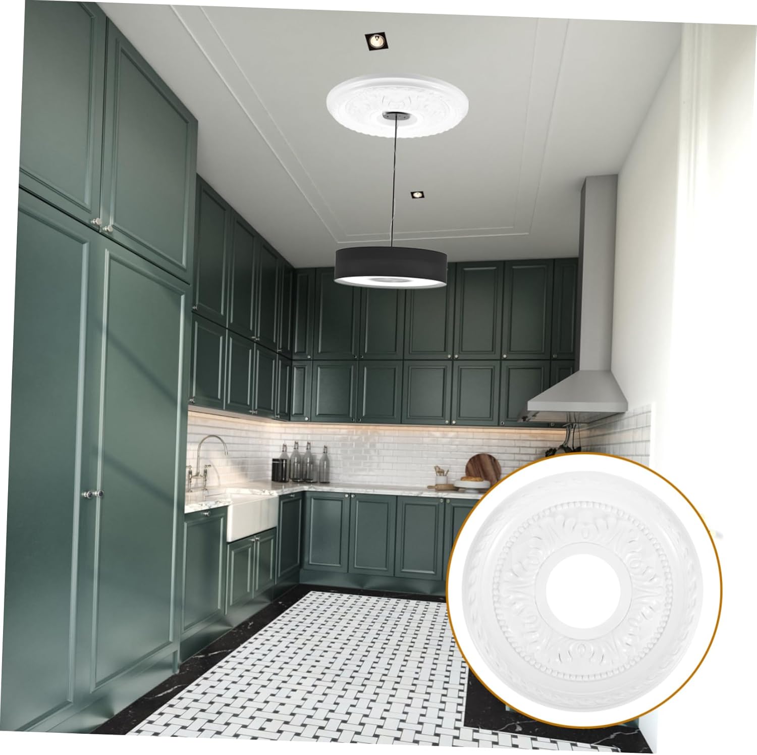 Ciieeo Home Lighting Ceiling Medallion Ring Chandelier Base Vintage Style PVC Pu Flush Mount Ceiling Light Accessory