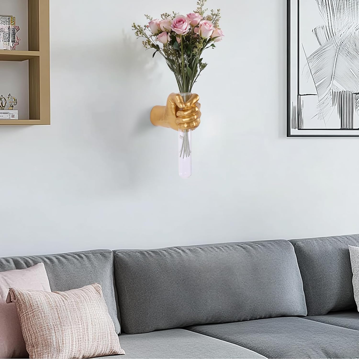 Hand Wall Vase, Gold Hand Sculpture for Kinetic Art,Unique Wall Spooky Hand Decor, Hanging Vase for Unique Decoration in Living Rooms, Entrance and Room,Palmistry vase Statue (Gold)