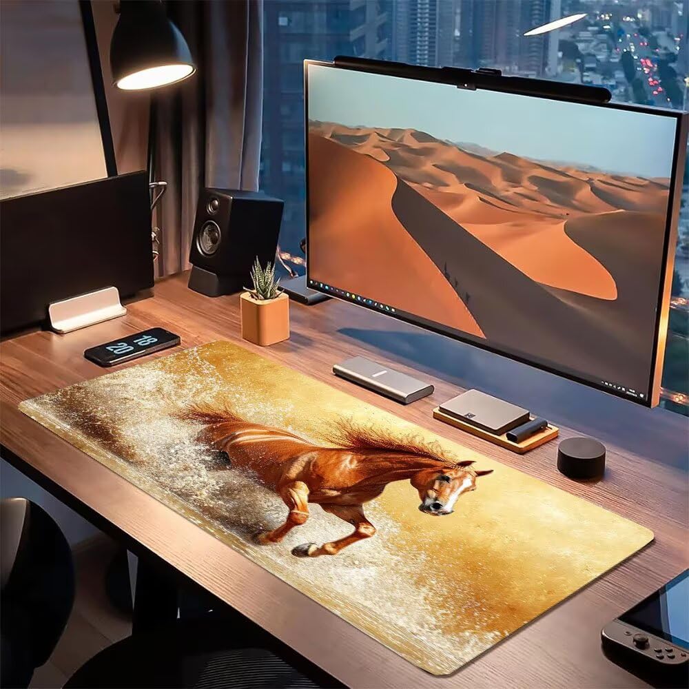 Podkładka pod mysz XXL 1000x500x3mm koń, brązowa podkładka pod mysz do gier, poprawa precyzji i szybkości, podkładka pod mysz do gier antypoślizgowa gumowa podstawa, dekoracja biurka MM-391