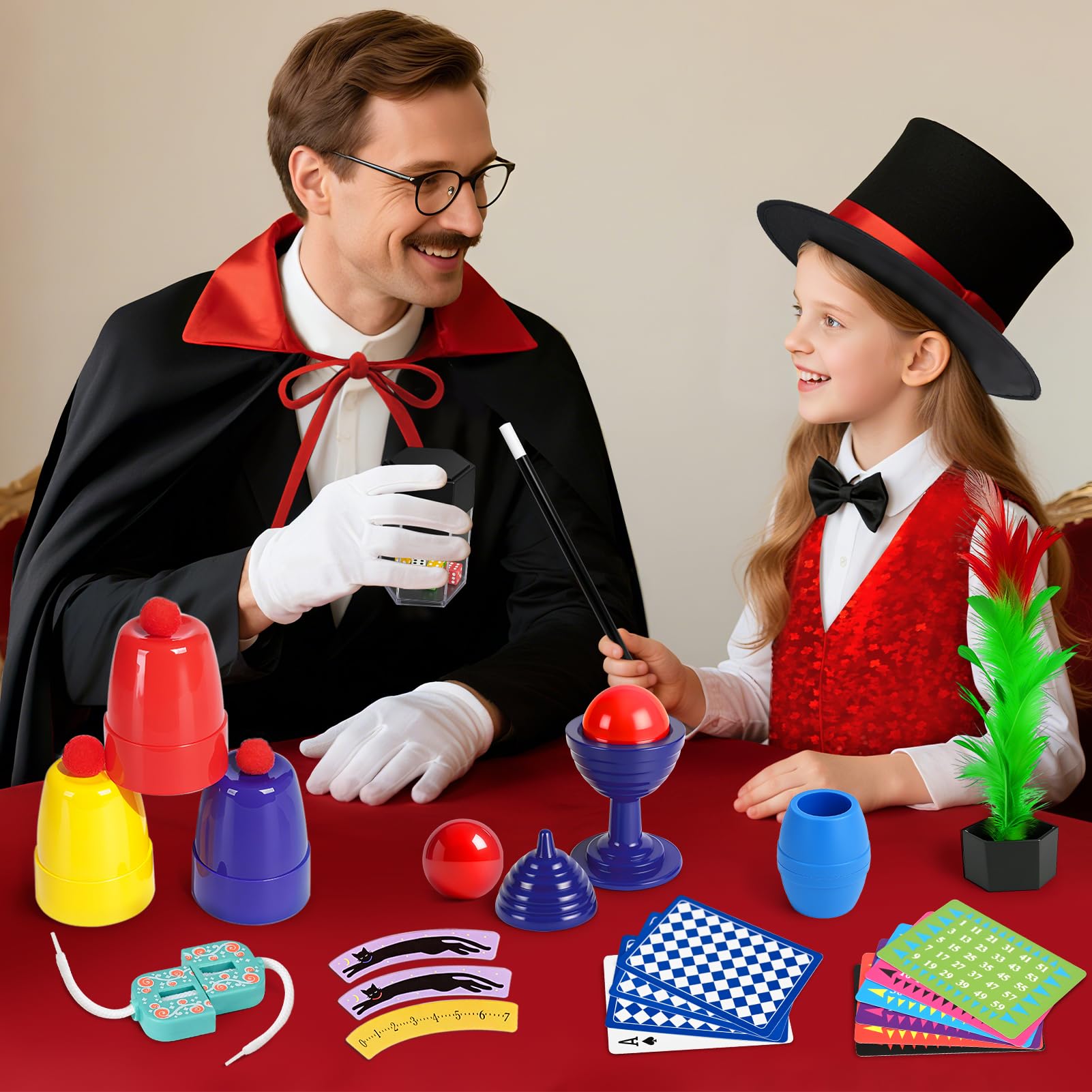 Magiczny zestaw dla dzieci, magiczne sztuczki, z magicznym kapeluszem, instrukcją i kostiumem magika dla dzieci, do zabawy, zabawki dla 6, 7, 8, 9, 10, 11, 12 lat, prezenty dla chłopców i dziewcząt