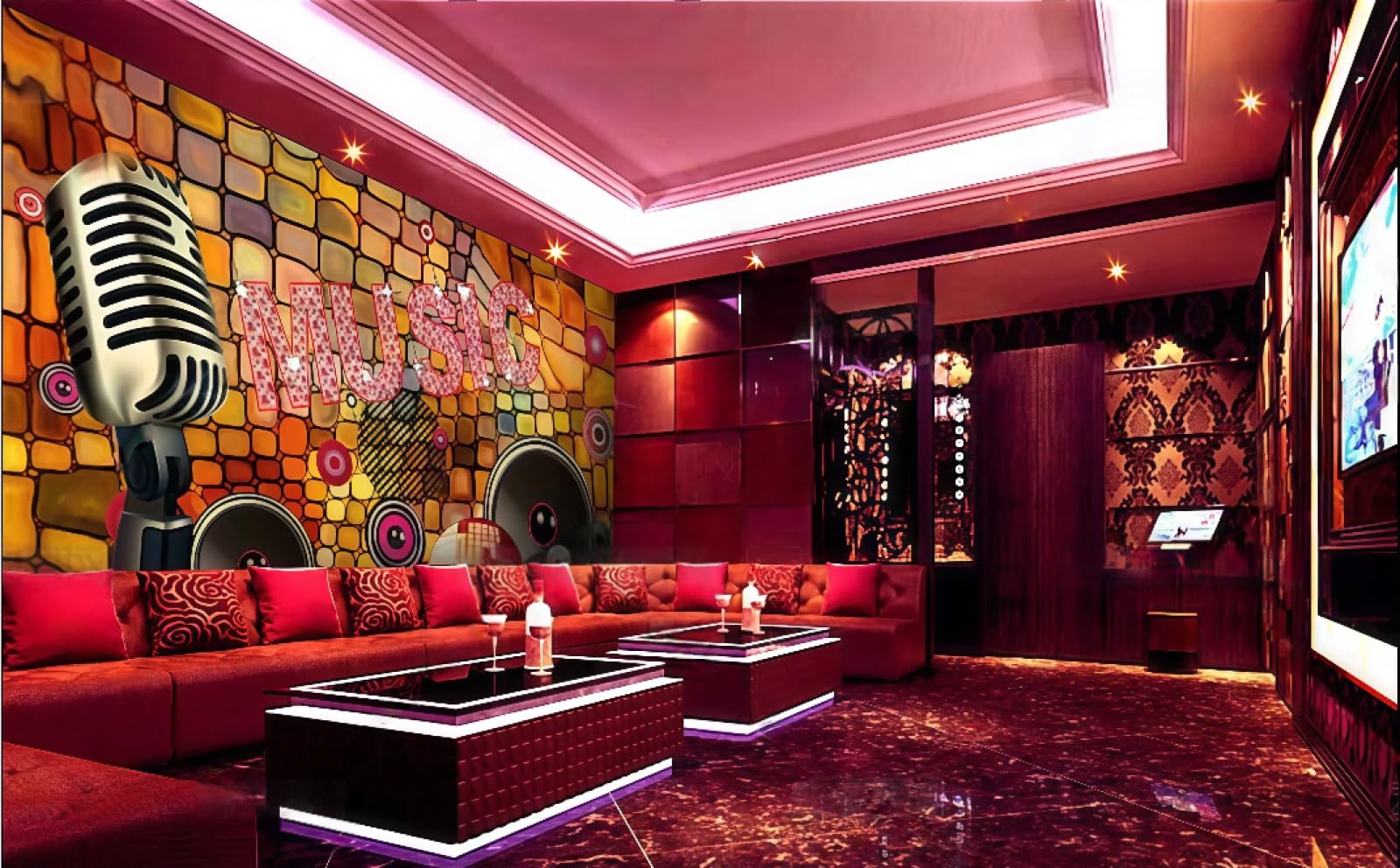 rskjdghshd Wallpaper Cool Streamer Microphone Music Theme Nightclub Bar Western Restaurant Background Wall Mural Afternoon Tea Coffee Shop Wallpaper,3D,350x245cm