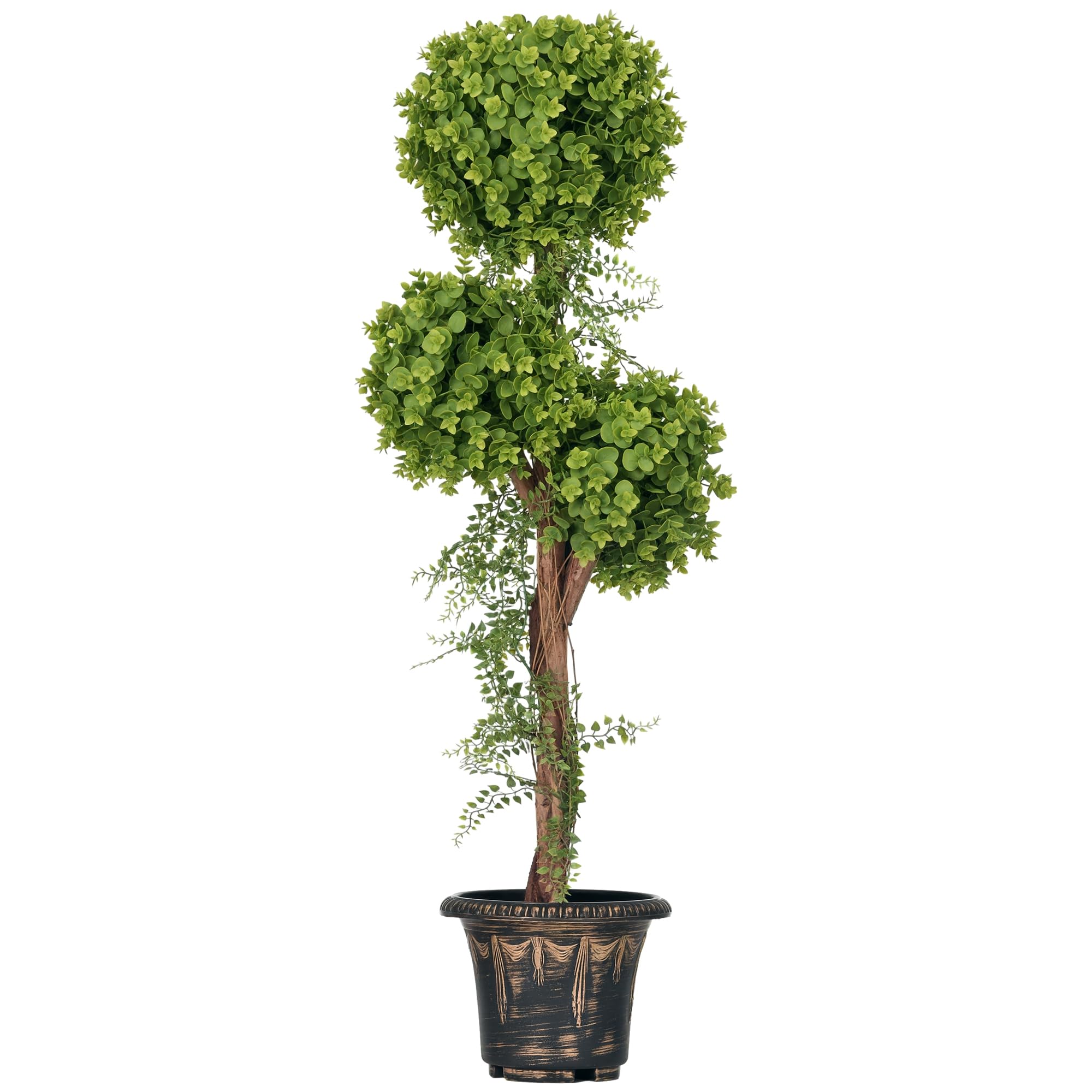 HOMCOM Pianta artificiale 3 palle di bosso con vaso in cemento, per interni ed esterni, altezza 115 cm