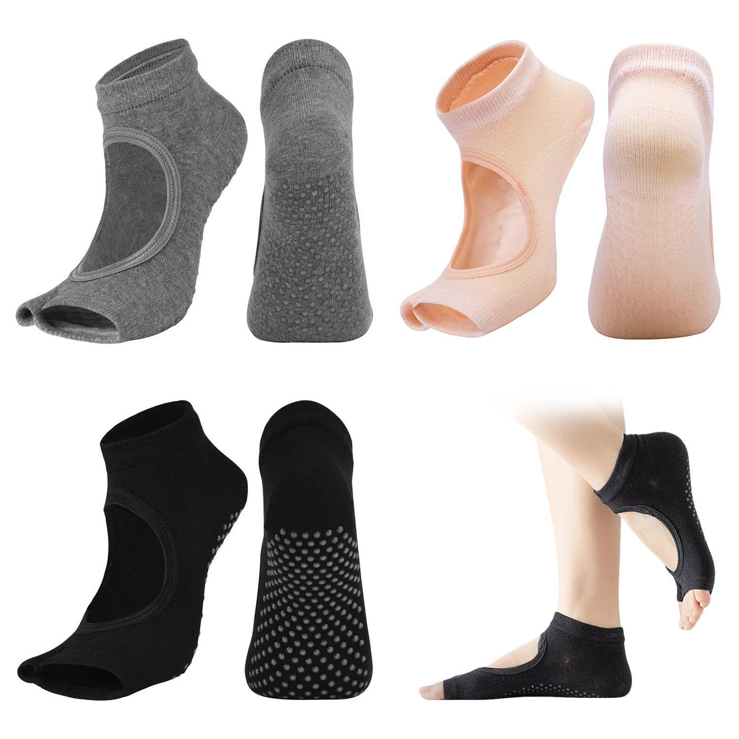 Ubsiuh Unisex Black 3 Pairs Of Women's Yoga Socks, Yoga Equipment, Anti-Slip Sports Socks, Breathable And Comfortable Toe Split Socks.