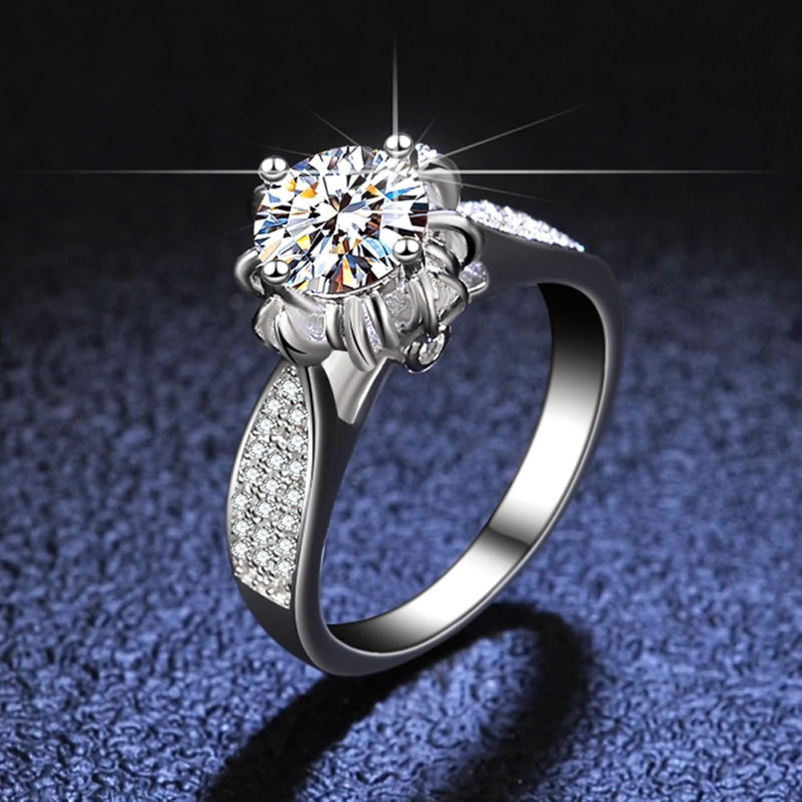 KnSam Weiß Gold 9K/14K/18K Verlobungsring Echt Gold Schmuck, Blumen 4 Klaue Hochzeitsring mit Labor Erstellt Diamant, Solitärring Au 375/585/750 Weißgold, Gr.47-65