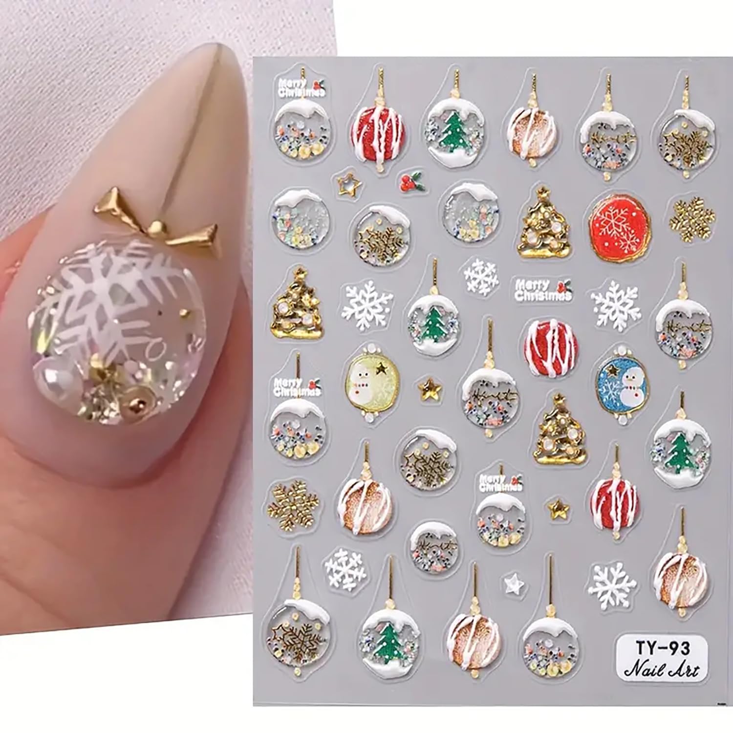 Christmas Nail Art Stickers Snowflake Nail Decals 5D Embossed Nail Art Supplies Christmas Tree Snowman Design Cute Nail Stickers Self Adhesive Nail