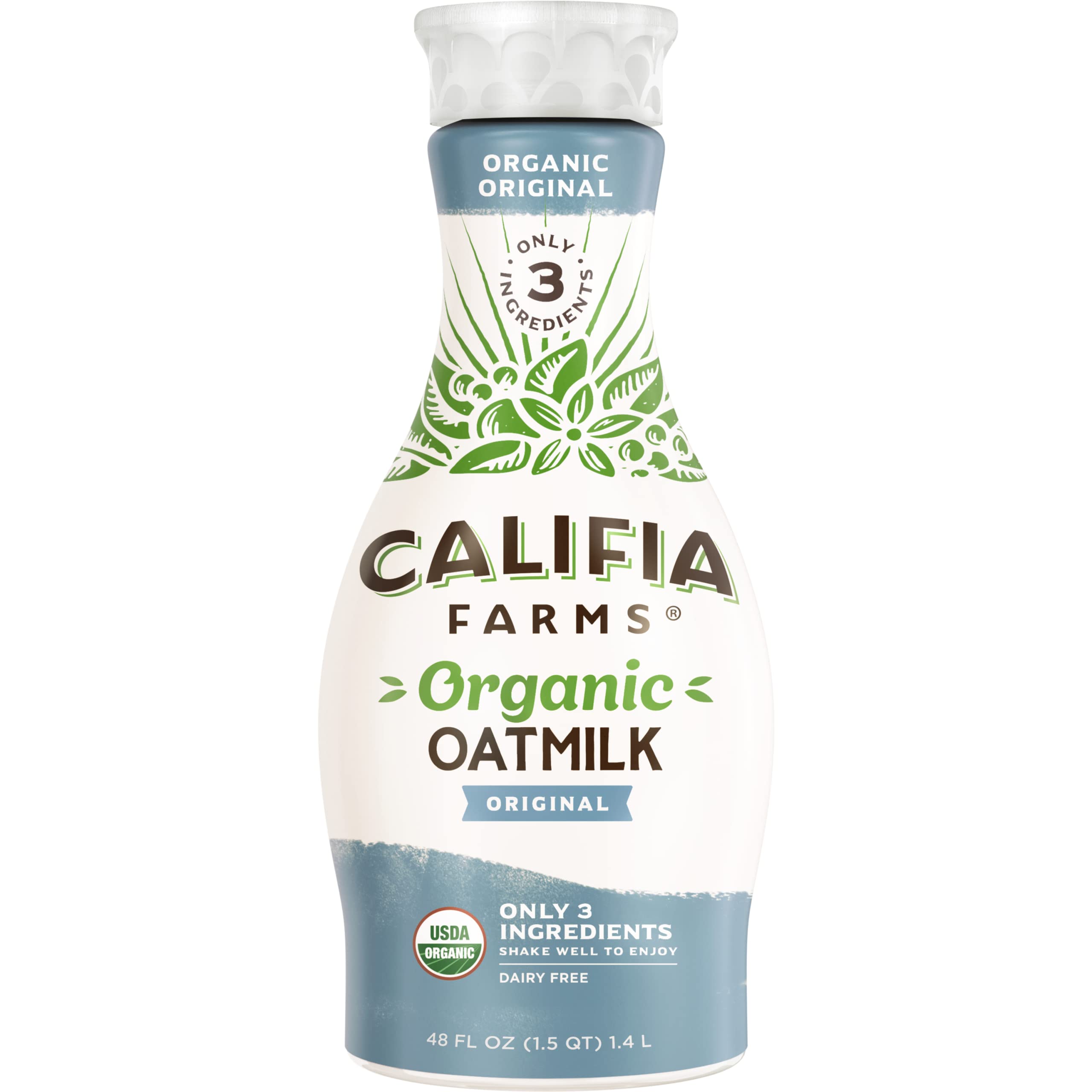 Califia Farms - Organic Original Oat Milk 48 Oz Dairy Free Plant Based Vegan Non GMO USDA Organic