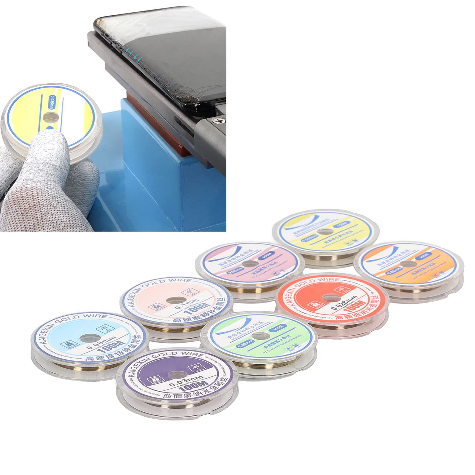 Fil de séparation d'écran LCD 8 pièces, fil de coupe 0.028 0.03 0.035 0.04 0.05 0.06 0.08 0.1mm fil de coupe