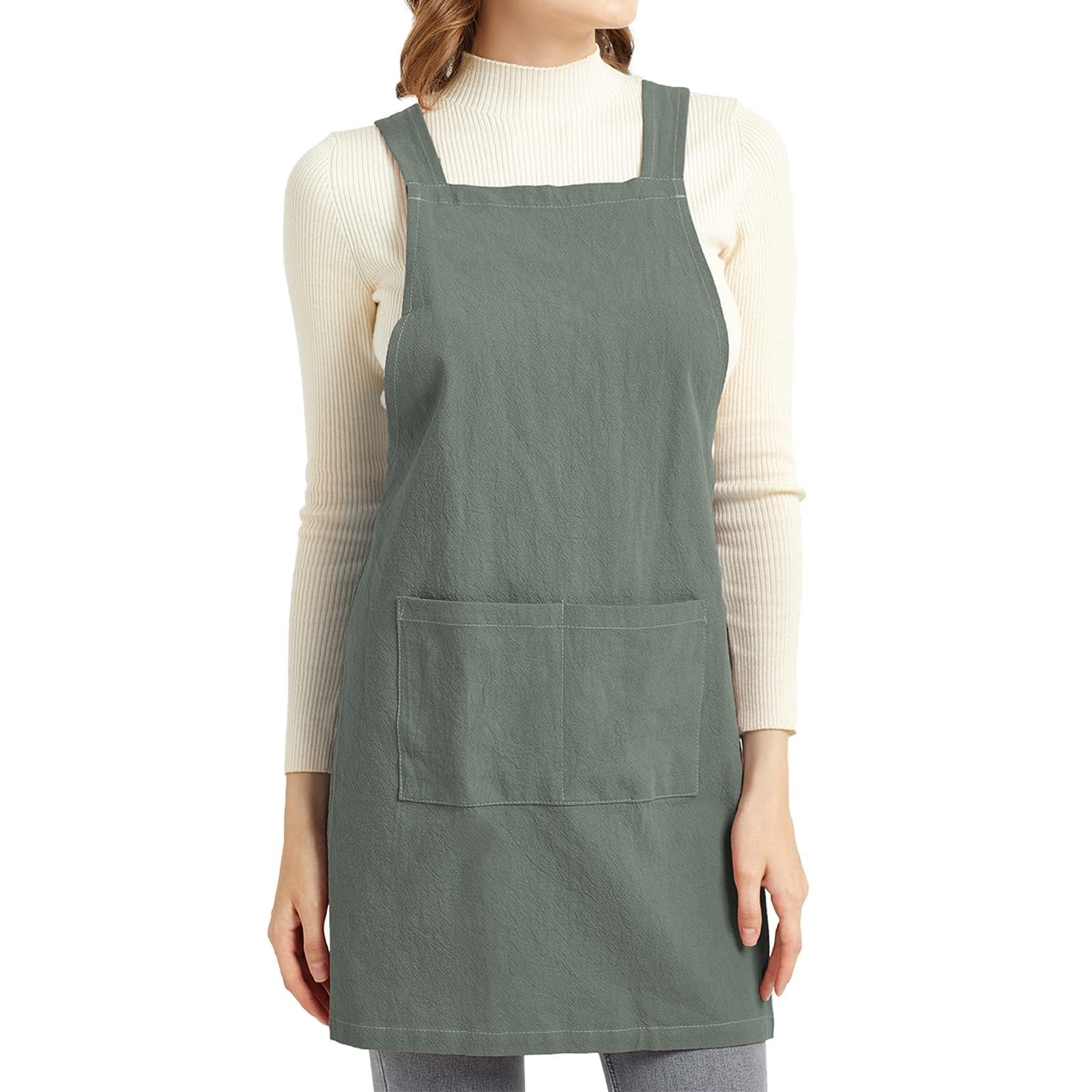 ELEZAYCross Back Apron with Pockets Kitchen Cooking Chef Baker Criss Bib Cotton Linen Small