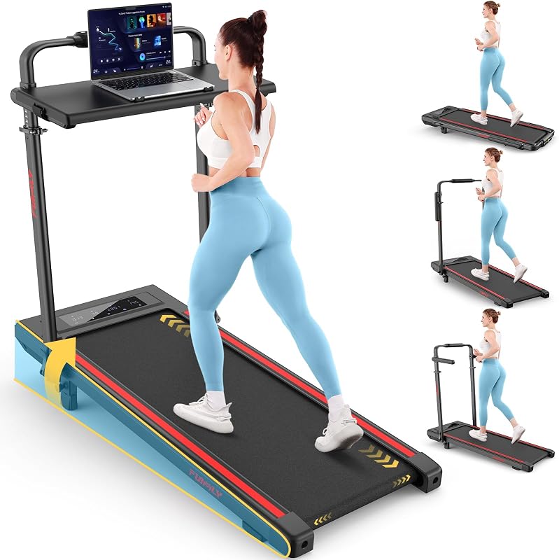 FUNMILY Upgrade Walking Pad Folding Treadmill with 12%/15% Incline & Handle Bar, 3.5HP Foldable Under Desk Compact Treadmills for Home/Office/Gym, 400+lb Capacity, Shock Absorption
