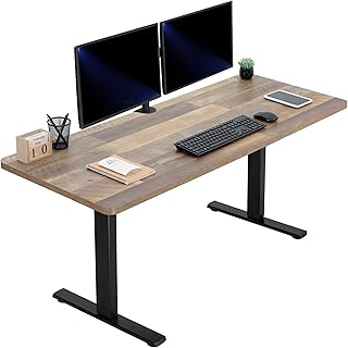 VIVO Electric 60 x 24 in Standing Desk, Memory Height Adjustment, 1B Series, Holds 220 lbs, One-Piece Reclaimed Wood Top, Black Frame, DESK-KIT-1B6P