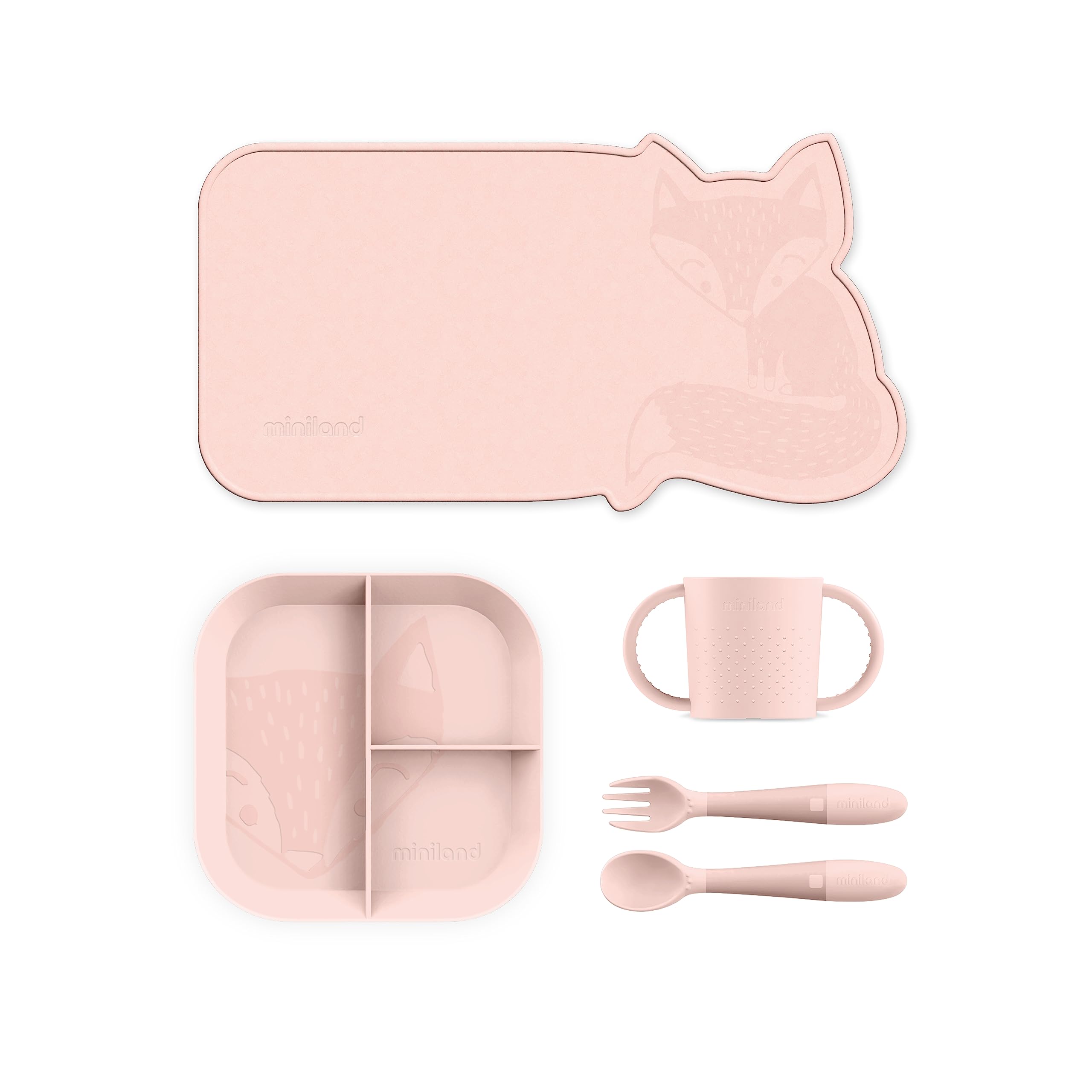 Miniland Meal Set BLW Candy. Vajilla completa para BLW que incluye Plato, BOL, Vaso, cubiertos Flexibles y Mantel - Image 2