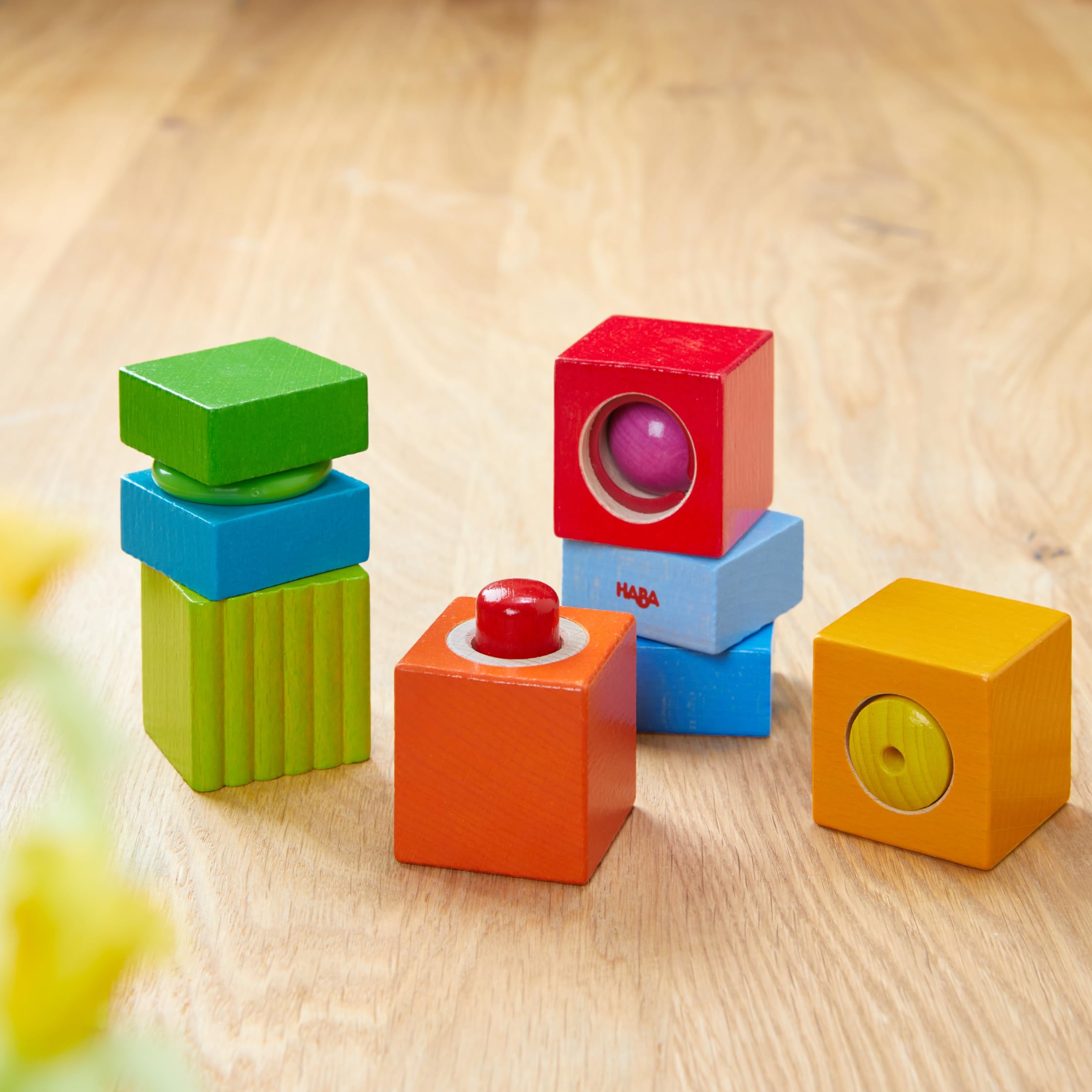 HABA Entdeckerbausteine Klangspaß – 6 Klangbausteine aus Holz für Baby & Kleinkind ab 1 Jahr, Musikspielzeug & Montessori Spielzeug zur Wahrnehmung ab 12M – 2014451001, Edition 2026