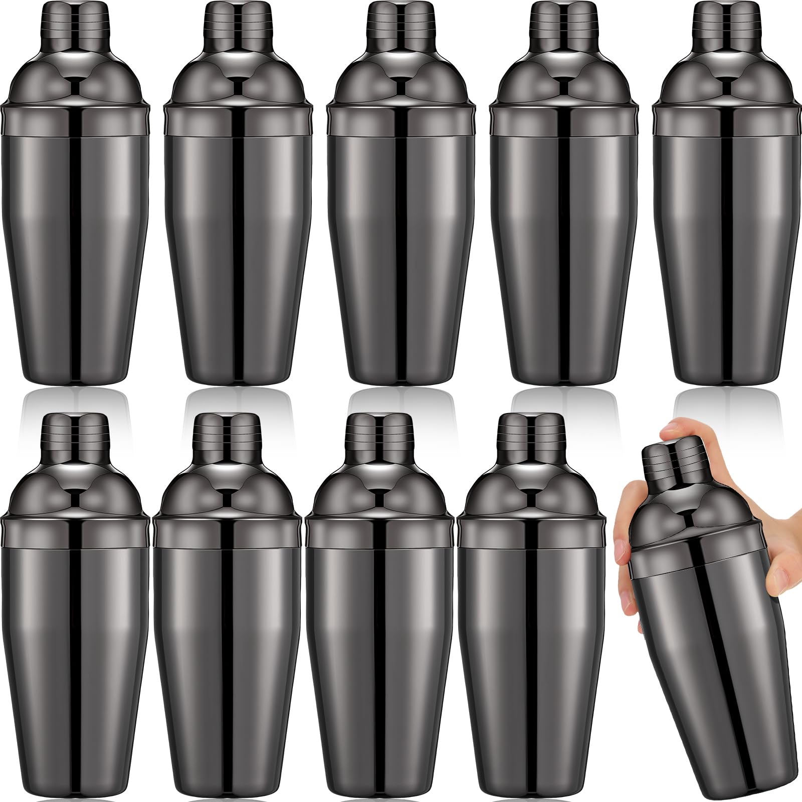 Nitial 9 Pcs Bar Cocktail Shaker, Stainless Steel, 18.6 oz, Black