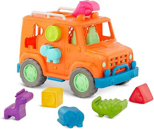 Battat Wonder Wheels - Camión de juguete clasificador de formas - Juguete de desarrollo de 9 piezas para niños, niños pequeños - Formas de animales