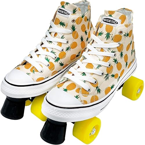 Women's Roller Skates with Bag - Double Row Canvas Roller Skates for Girls Fruit Pattern Theme Design - Four Wheel High Top Canvas Sneaker Style