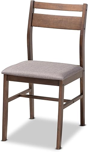 Miniatura 4 de Baxton Studio Lovy - Juego de comedor moderno y contemporáneo tapizado de madera de nogal oscuro de 5 piezas con acabado de nogal oscuro