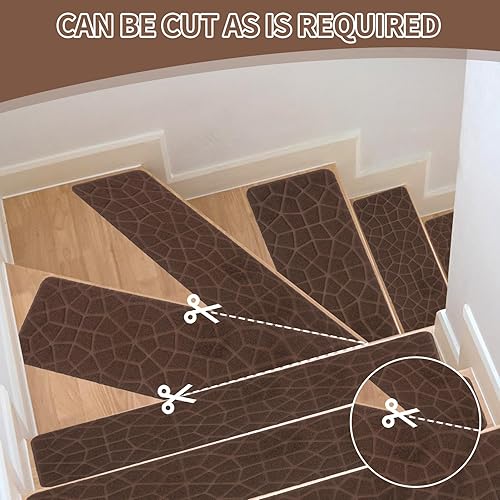 Miniatura 6 de JOYDREAM Alfombras antideslizantes para peldaños de madera, alfombras para escaleras interiores, peldaños y pegas, paquete de 15 fundas para