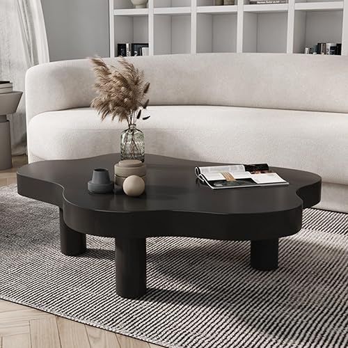 Miniatura 2 de HM&DX Mesa auxiliar de madera irregular en forma de nube, mesa auxiliar gruesa de esquina redonda, mesa de cóctel moderna con 3 patas para muebles