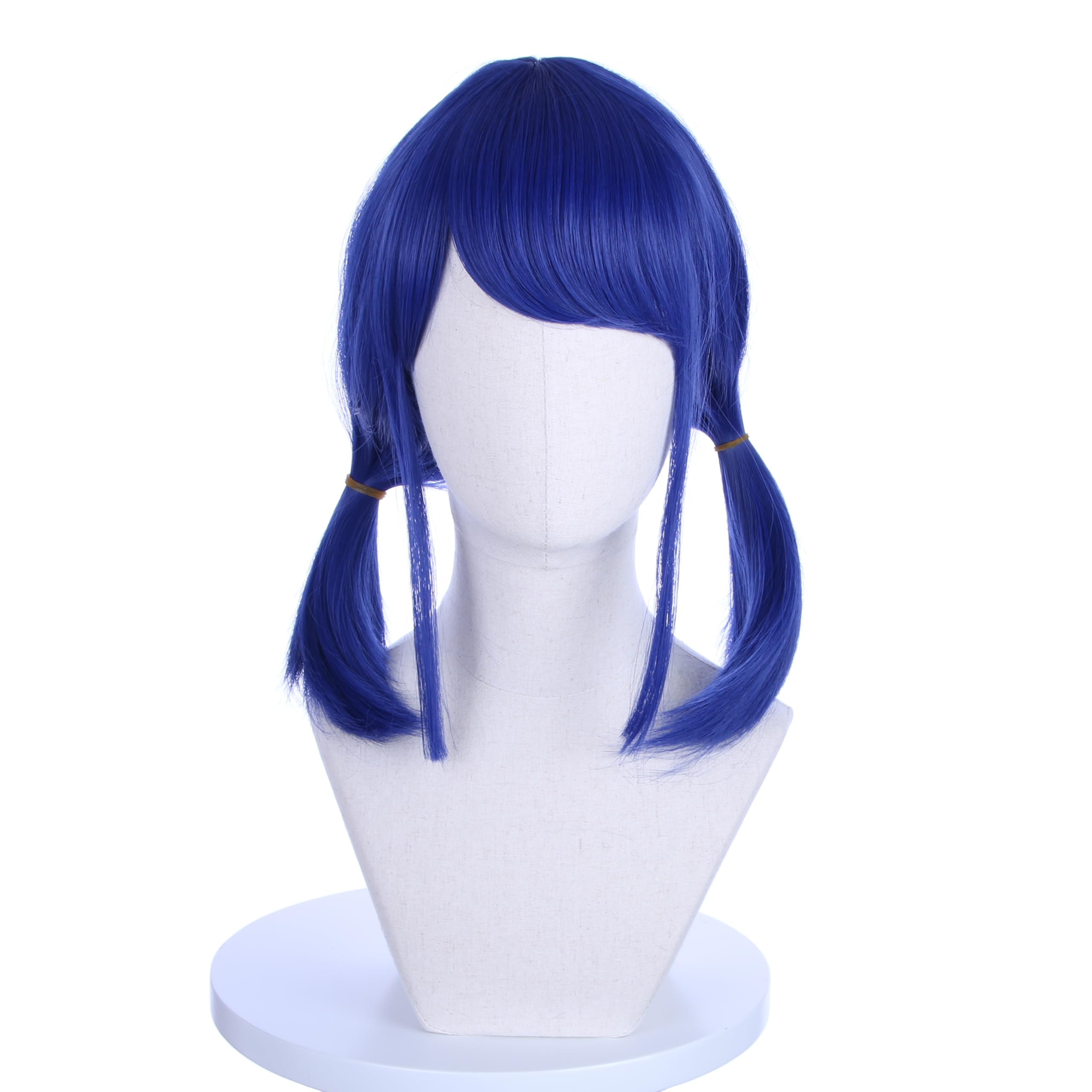 Edivd Navy Blue Wig Short Blue Two Ponytail Wig with Bangs Heat Resistant Synthetic Hair