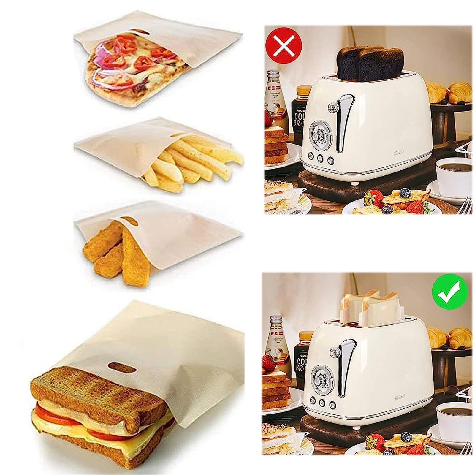 Wiederverwendbare Toasterbeutel Mit Antihaft-Beschichtung – Für Toaster, Mikrowelle & Ofen, 2 Stück (4 Beutel)