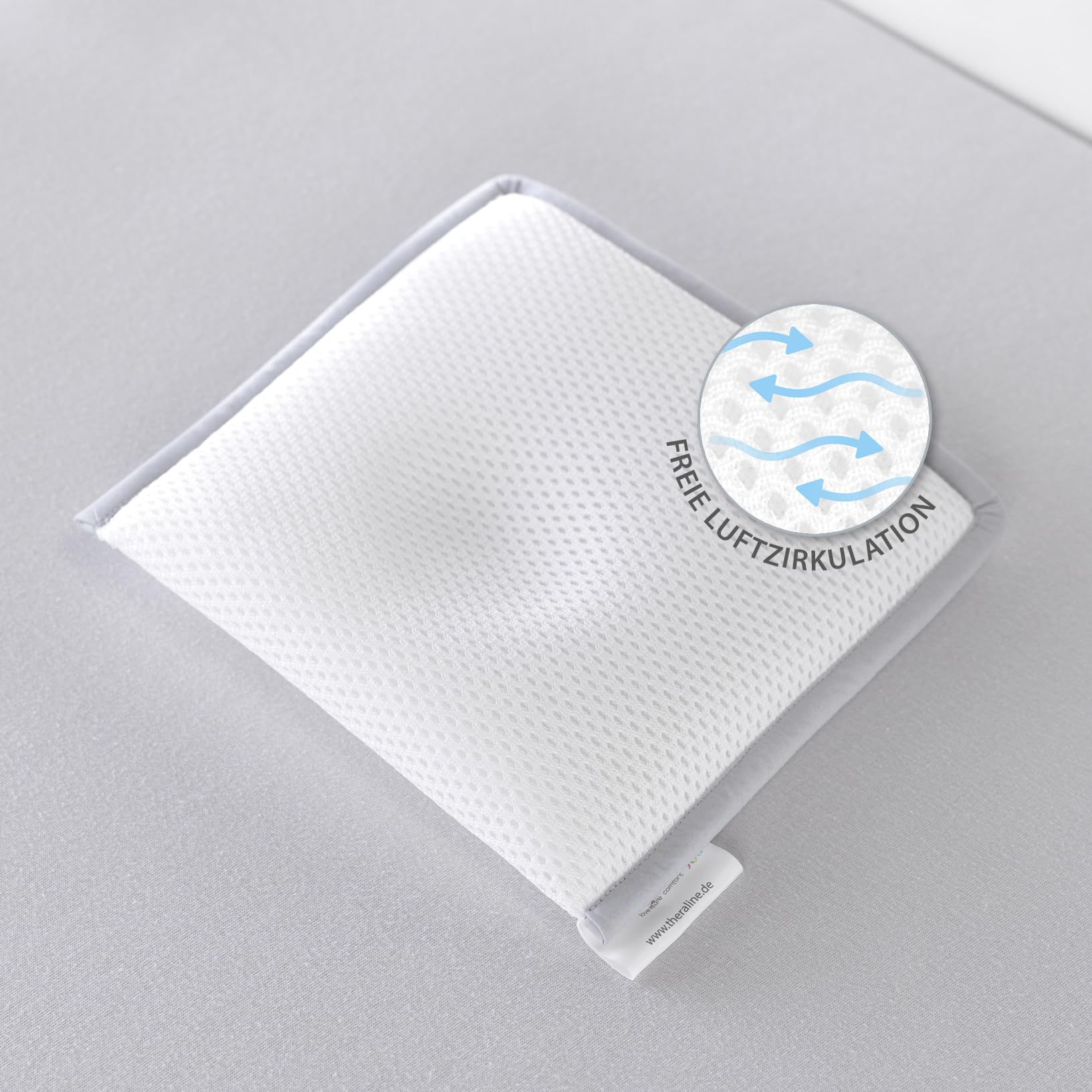 Theraline Babykissen gegen Plattkopf, ergonomisches Babykissen Plagiozephalie, sicheres 3D Abstandsgewebe gegen Verformung, Größe 1 (bis ca. 7 kg) (grau)