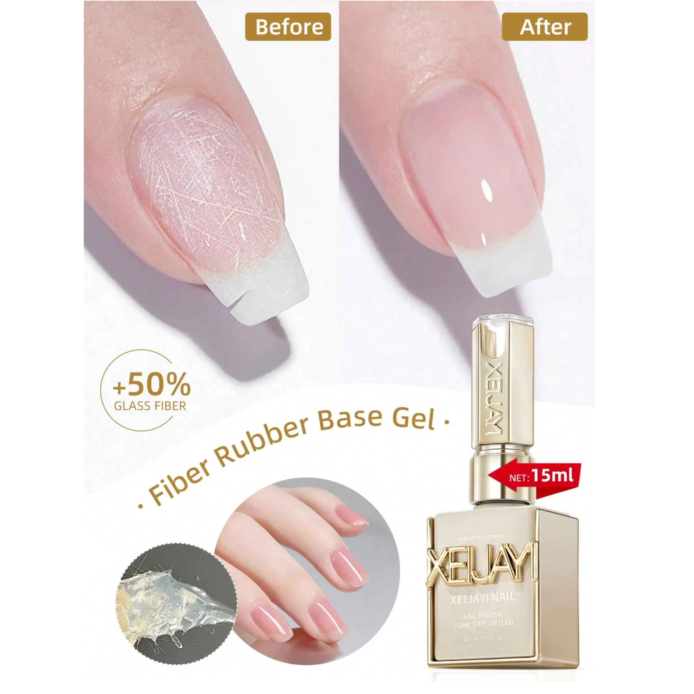 Amazon.com: Xeijayi Rubber Base Gel with Fiberglass for Nails 15ml