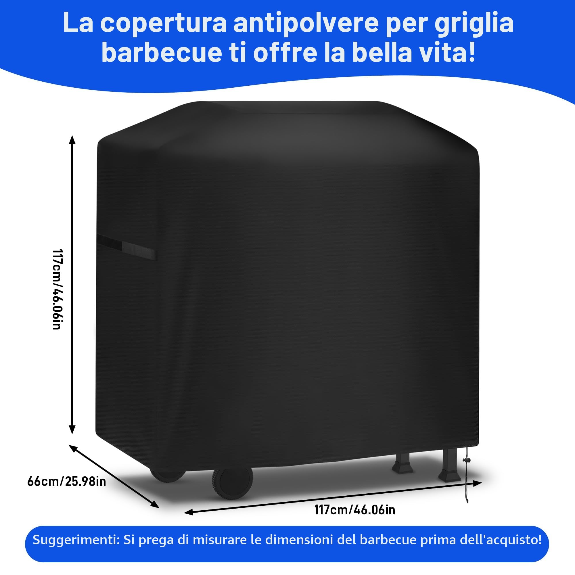 Copertura Barbecue da Esterno Impermeabile 420D Oxford Telo Resistente UV Strappi 117x66x117cm Nero