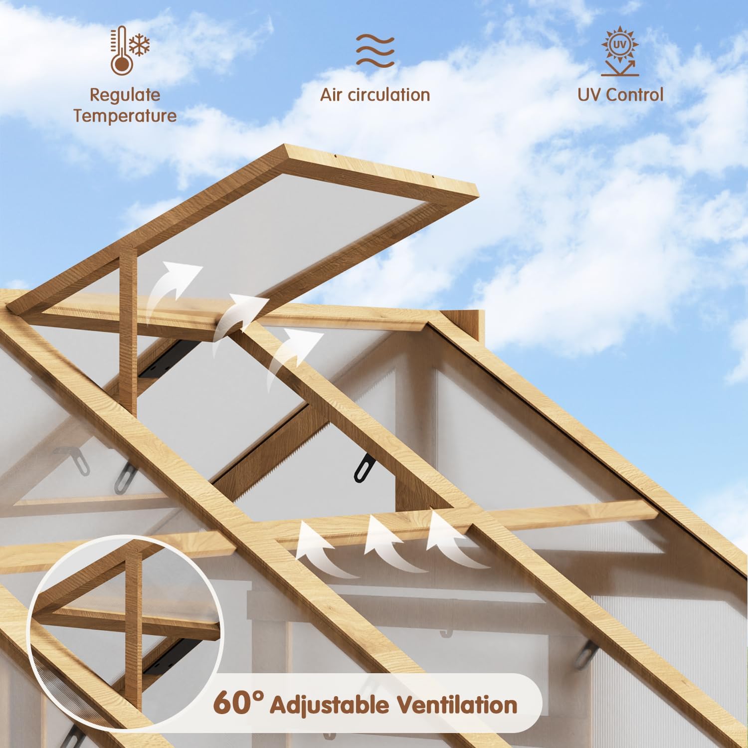 6x8FT Wooden Greenhouse, Outdoor Walk-in Green House with Cedar Frame, Polycarbonate Panel and Adjustable Roof Vent for Patio, Garden Backyard