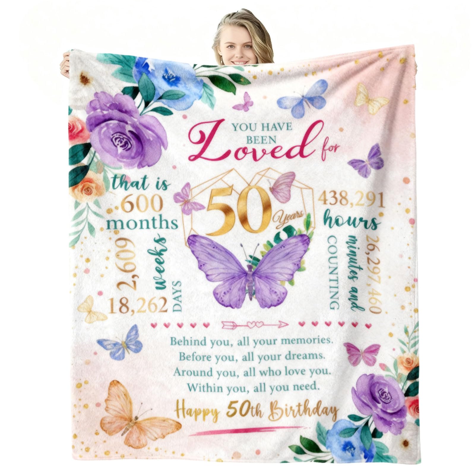 Twirush Women's White 50Th Birthday Gifts For 50" X 60" Flannel Throw Blanket, 50 Year Old Present For Her, 1975 Gift For Her, Unique Birthday Presents For Mom, Grandma, Wife, Sister, Friends