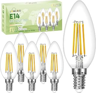 E14 LED Light Bulb Natural White 4000K, C Energy Class, 6W (40w Equivalent), 980 Lumen E14 C35 Small Edison Screw Bulbs, Non-Dimmable, 6-Pack [Energy Class C]