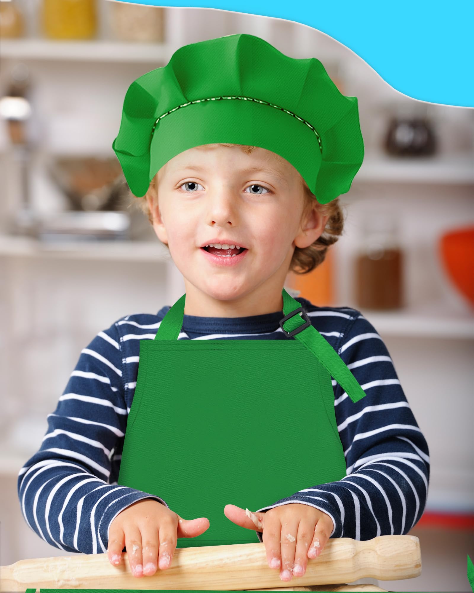 TOPWAYS Kids Apron and Chef Hat Set, kids Aprons for Cooking 2 Pack, Adjustable Toddle Kitchen Chef Apron - Image 2