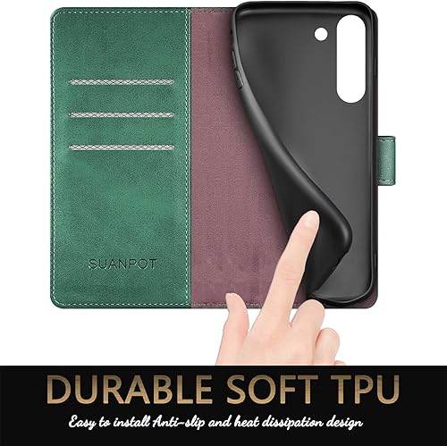 Miniatura 7 de SUANPOT Funda tipo cartera para Samsung Galaxy S21 FE con bloqueo RFID, soporte para tarjetas de crédito, de piel sintética, con tapa para teléfono,