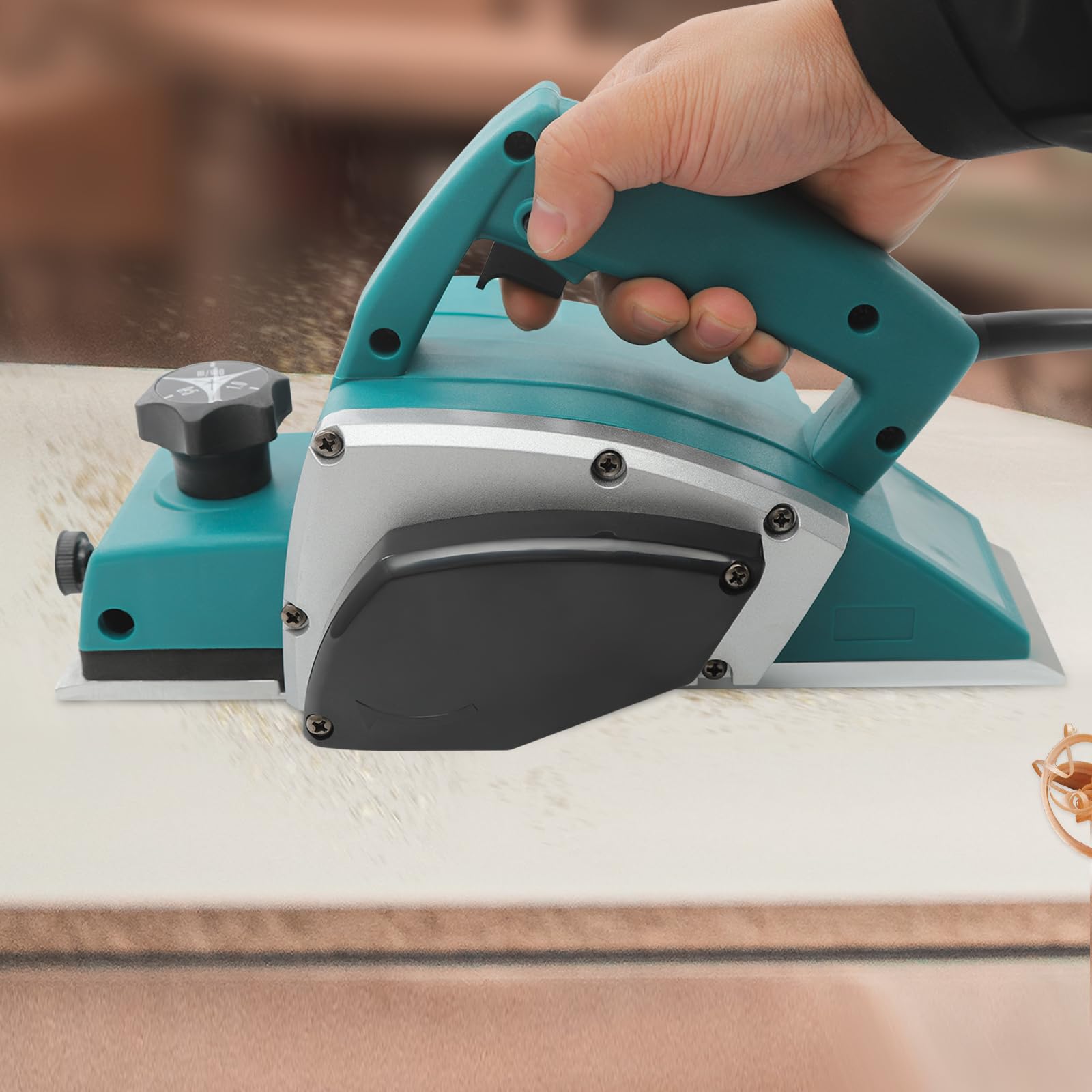 Rabot à bois électrique 600 W - 16500 tr/min - Largeur de rabotage : 82 mm - Profondeur de coupe : 2 mm - Rabot électrique pour bricolage