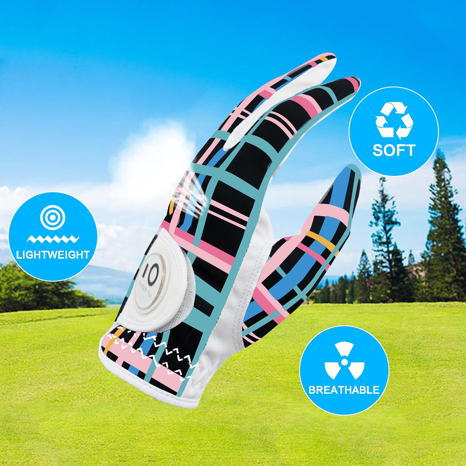 FINGER TEN Golf Gloves Ladies Pair for Left and Right Hand Leather,Golf Gloves for Women Weathersof Comfortable (Multicolor, Medium) - Image 3