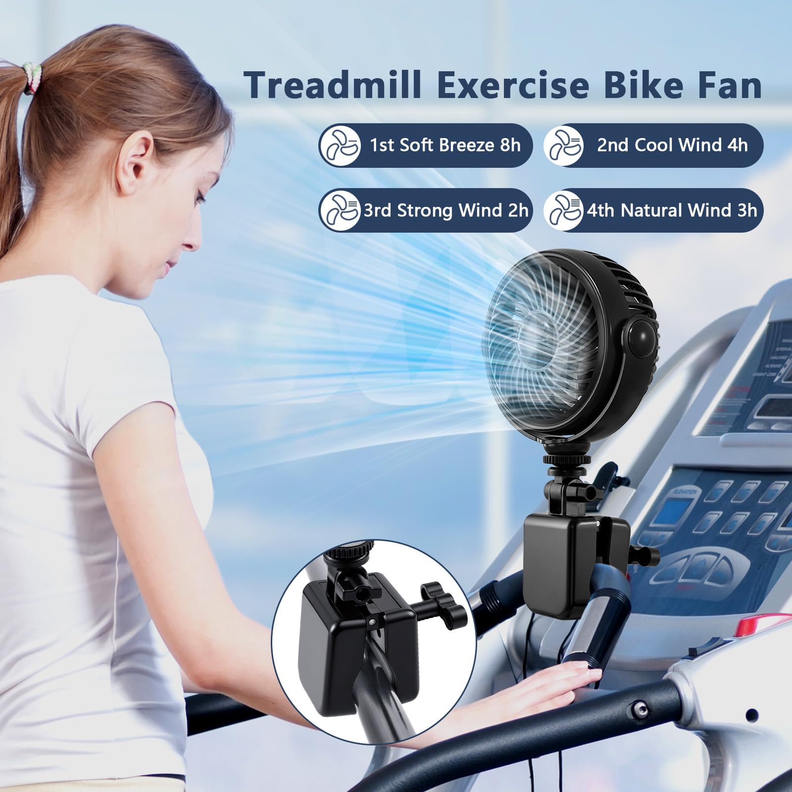 Rechargeable Peloton Bike Fan with Cotton Pads for Fragrance Drops, Clip Portable Battery Operated Fan for Treadmill Stationary Bike Exercise Stroller-Peloton Accessories-Black - 2