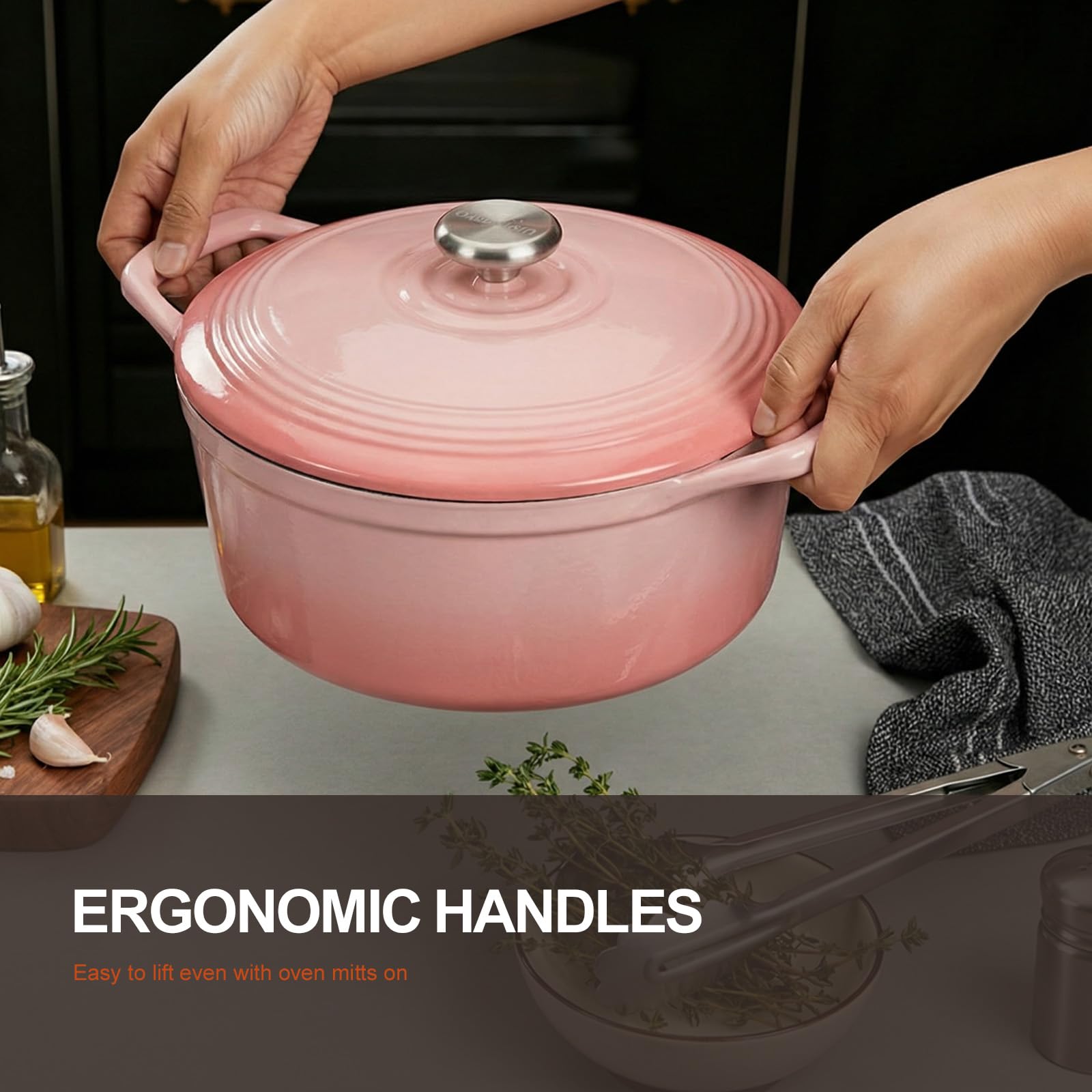 Overmont Dutch Oven - 5.5QT Pink -3