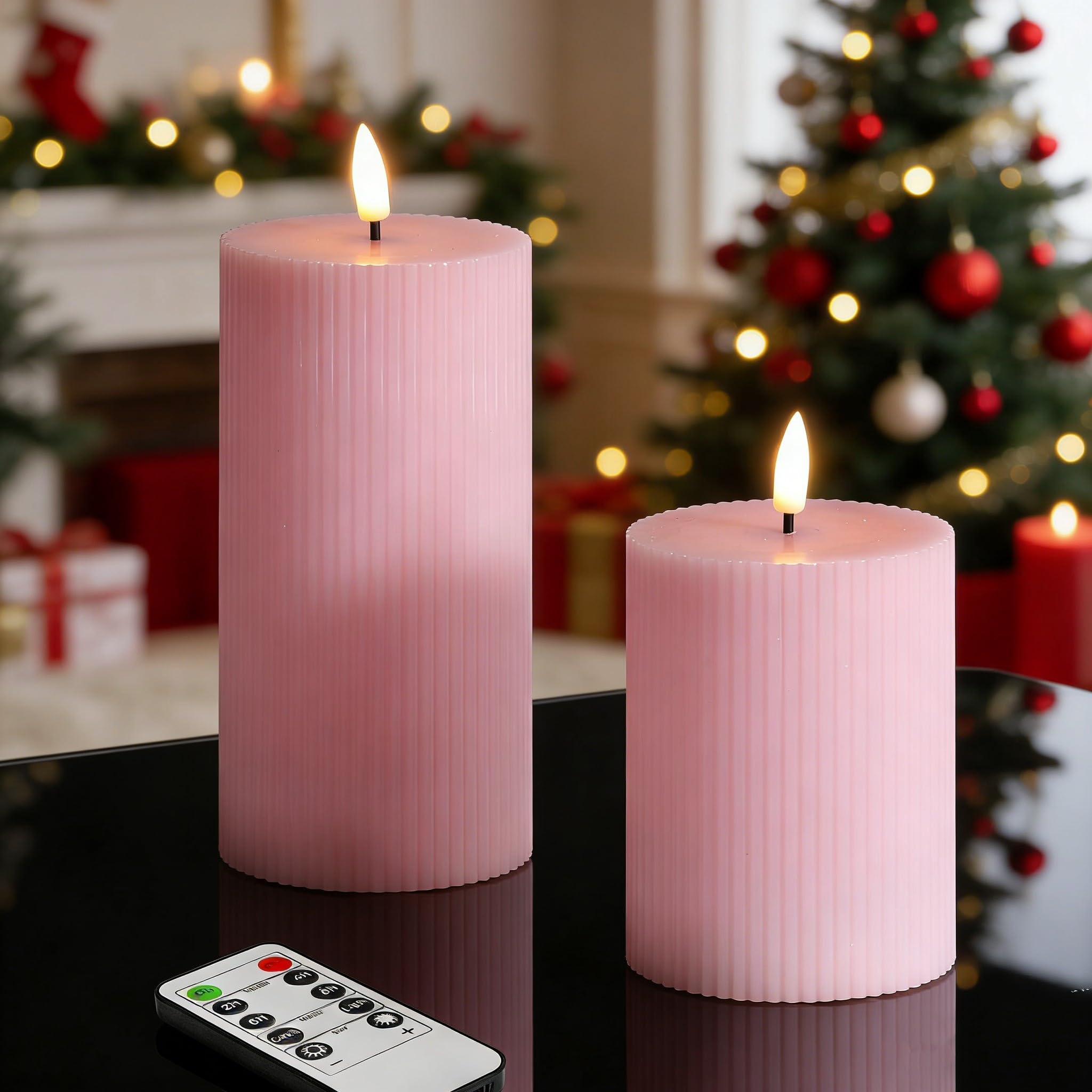 Amazon.com: Girimax Pink Ribbed Flameless Pillar Candles with
