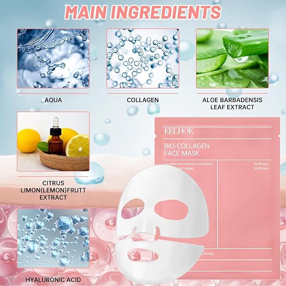 Collagen Hydrogel Mask, Overnight Hydrating, Real Deep, Glass Skin, Pore Minimizing, Elasticity Improvement, Pack of 4 (34g x 4)