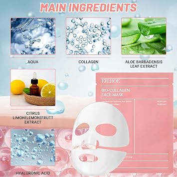 Collagen Hydrogel Mask, Overnight Hydrating, Real Deep, Glass Skin, Pore Minimizing, Elasticity Improvement, Pack of 4 (34g x 4)